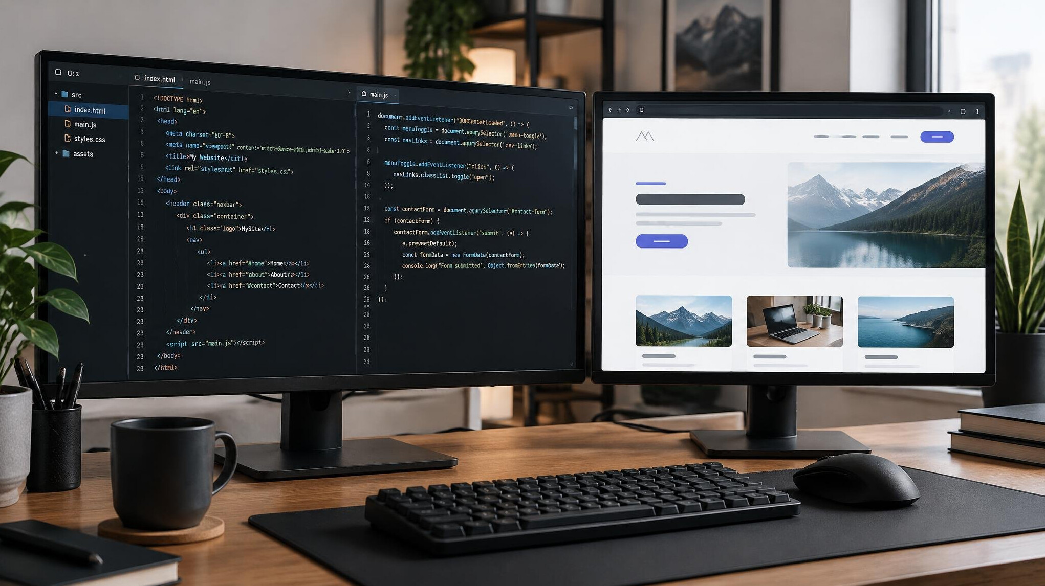 Monitor with web development code and design on screen